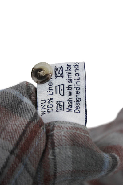 WNU Womens Basic Linen Plaid Button-Up Long Sleeve Collared Shirt Size 6