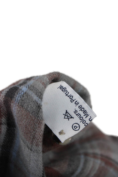 WNU Womens Basic Linen Plaid Button-Up Long Sleeve Collared Shirt Size 6