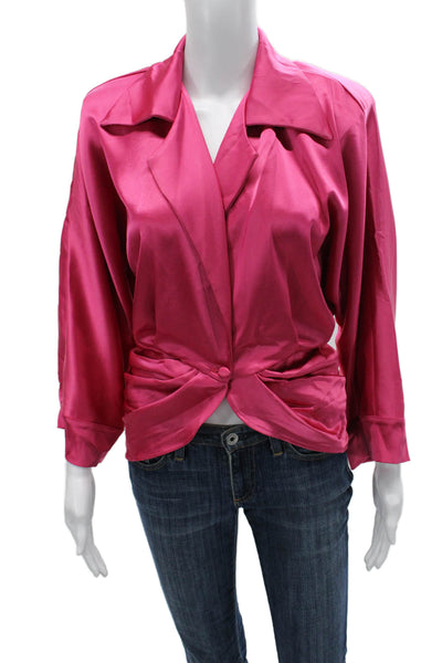 Nonchalant Label Womens Satin Collared Button Long Sleeve Blouse Pink Size S