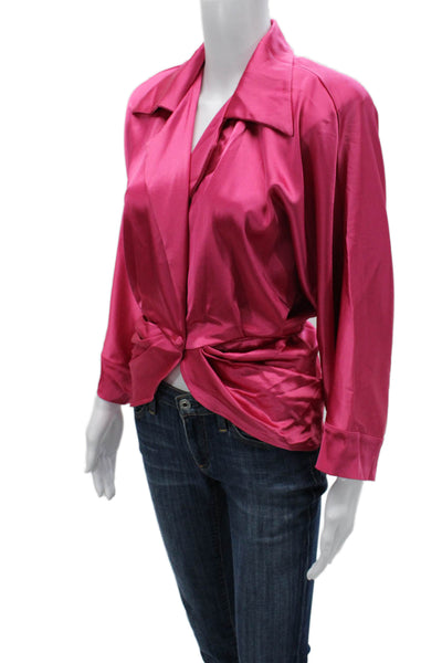 Nonchalant Label Womens Satin Collared Button Long Sleeve Blouse Pink Size S