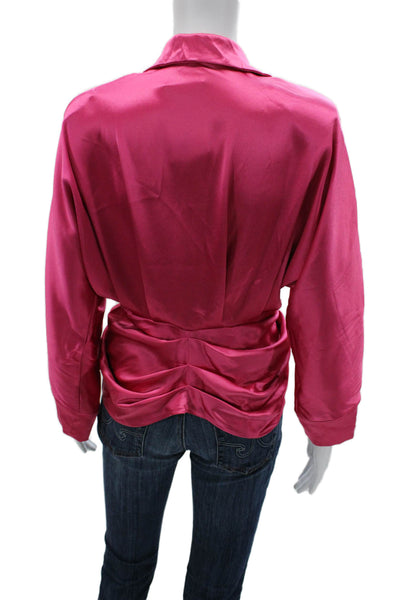 Nonchalant Label Womens Satin Collared Button Long Sleeve Blouse Pink Size S