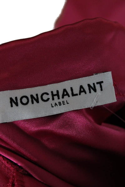 Nonchalant Label Womens Satin Collared Button Long Sleeve Blouse Pink Size S