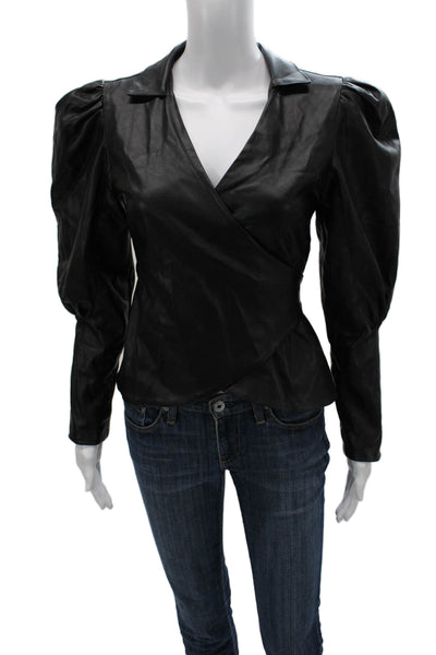 Nonchalant Label Womens V-Neck Tie Blouse Black Long Sleeve Polyester Size S