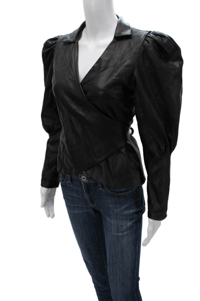 Nonchalant Label Womens V-Neck Tie Blouse Black Long Sleeve Polyester Size S