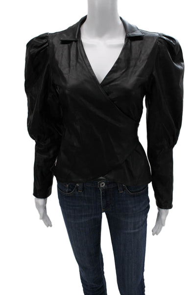 Nonchalant Label Womens Blouse Black V-Neck Long Sleeve Tie Polyester Size XS