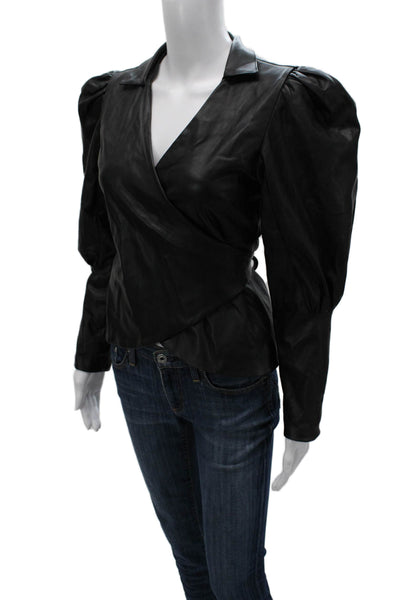 Nonchalant Label Womens Blouse Black V-Neck Long Sleeve Tie Polyester Size XS