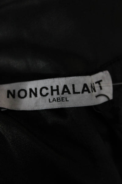 Nonchalant Label Womens Blouse Black V-Neck Long Sleeve Tie Polyester Size XS