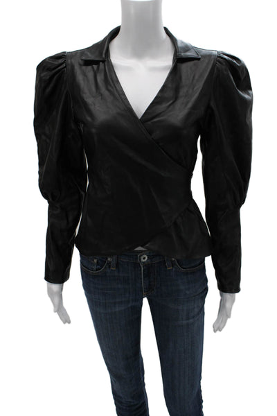 Nonchalant Label Womens Black V-Neck Long Sleeve Blouse Polyester Size S