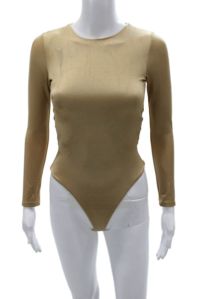 Nonchalant Label Womens One Piece Bodysuit Long Sleeve Crew Neck Gold Size M