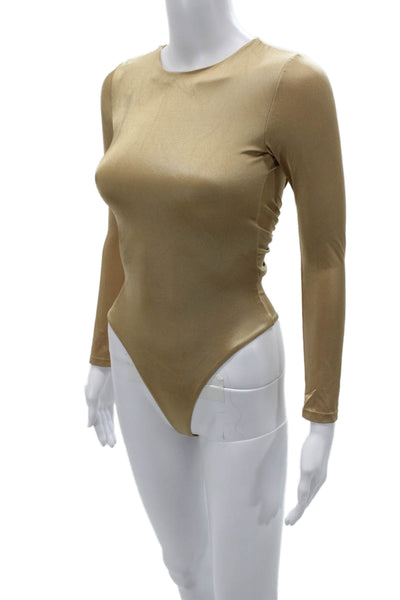 Nonchalant Label Womens One Piece Bodysuit Long Sleeve Crew Neck Gold Size M