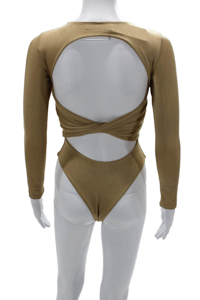 Nonchalant Label Womens One Piece Bodysuit Long Sleeve Crew Neck Gold Size M