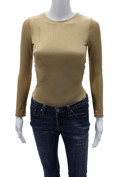 Nonchalant Label Womens One Piece Bodysuit Long Sleeve Crew Neck Gold Size M