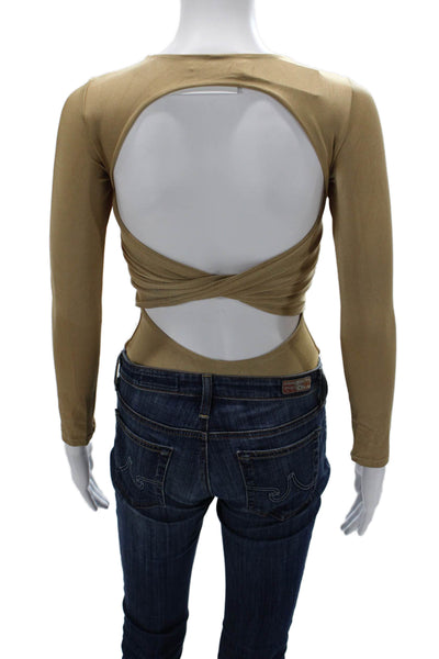Nonchalant Label Womens One Piece Bodysuit Long Sleeve Crew Neck Gold Size M