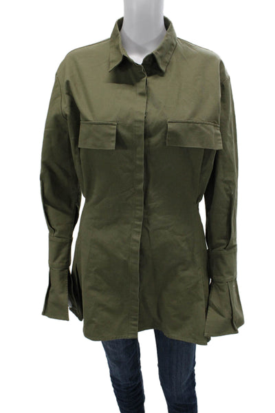 Lioness Women Tunic Button Up Collared Cotton Long Sleeve Green Size M