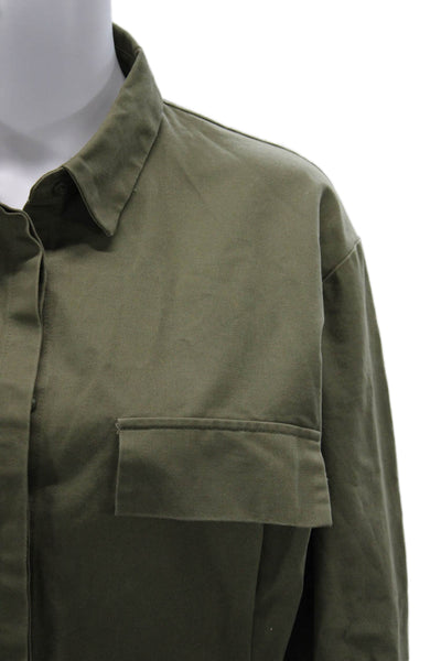 Lioness Women Tunic Button Up Collared Cotton Long Sleeve Green Size M