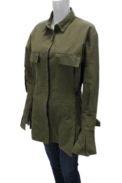 Lioness Women Tunic Button Up Collared Cotton Long Sleeve Green Size M