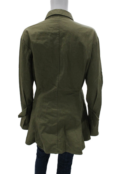 Lioness Women Tunic Button Up Collared Cotton Long Sleeve Green Size M