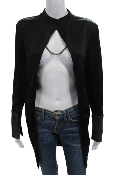 Sally LaPointe Women Tunic Black Collared Long Sleeve Acetate Size 2