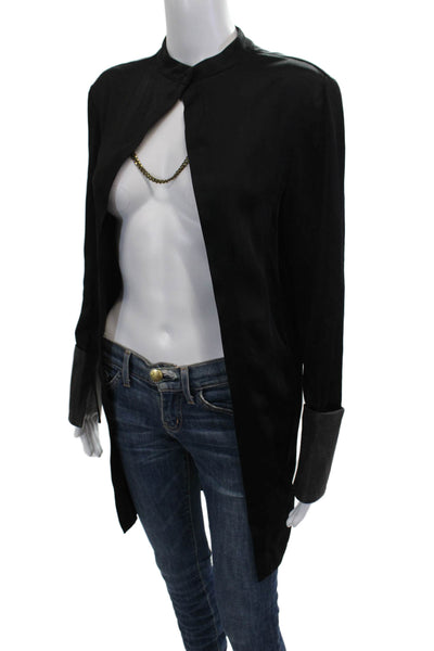 Sally LaPointe Women Tunic Black Collared Long Sleeve Acetate Size 2