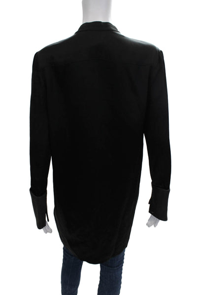 Sally LaPointe Women Tunic Black Collared Long Sleeve Acetate Size 2