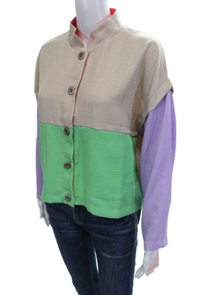 Aldo Martins Womens Basic Colorblock Collared Button-Up Long Sleeve Size XS