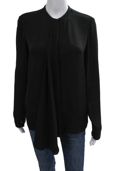 Elie Tahari Womens Basic Silk Collared Long Sleeve Pullover Blouse Black Size S