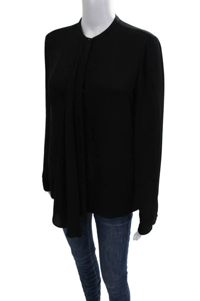 Elie Tahari Womens Basic Silk Collared Long Sleeve Pullover Blouse Black Size S