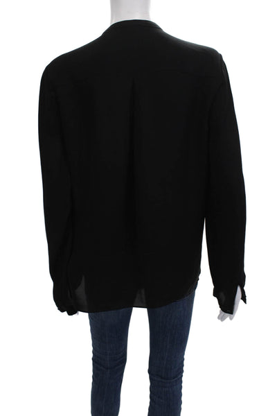 Elie Tahari Womens Basic Silk Collared Long Sleeve Pullover Blouse Black Size S