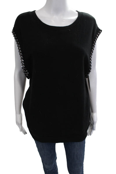 Allsaints Women Black Cotton Sleeveless Tunic Tank Crew Neck Size 4