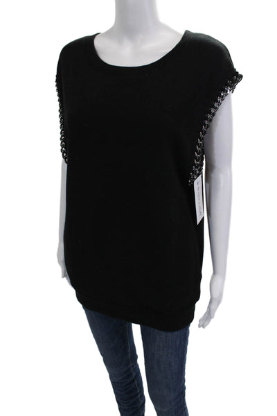 Allsaints Women Black Cotton Sleeveless Tunic Tank Crew Neck Size 4