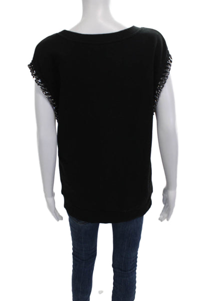 Allsaints Women Black Cotton Sleeveless Tunic Tank Crew Neck Size 4