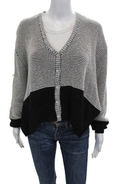 3.1 Phillip Lim Womens Cardigan Black Cotton VNeck Geometric Long Sleeve Size S