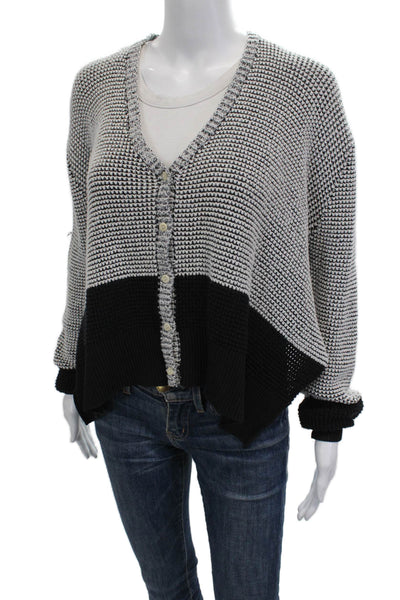 3.1 Phillip Lim Womens Cardigan Black Cotton VNeck Geometric Long Sleeve Size S