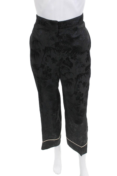 J Crew Women Ankle Floral Viscose Pants Black Button Size 8