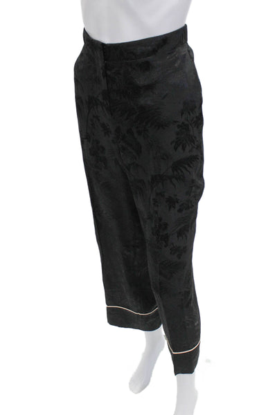 J Crew Women Ankle Floral Viscose Pants Black Button Size 8