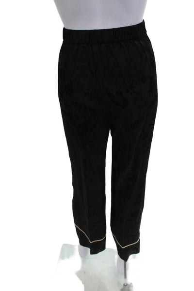 J Crew Women Ankle Floral Viscose Pants Black Button Size 8