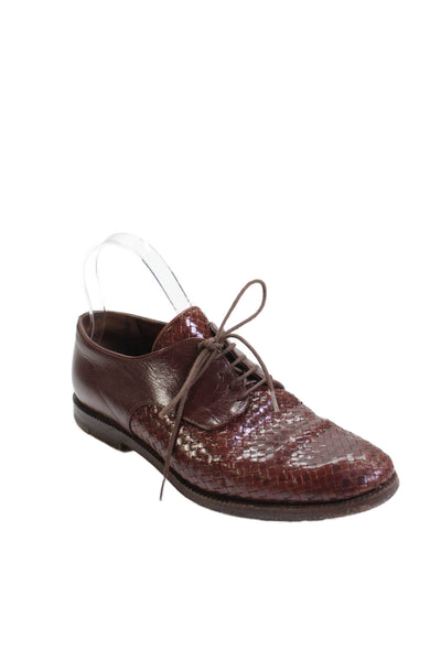 Stephane Kelian Womens Leather Woven Oxfords Brown Size 8.5