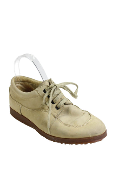 Hogan Women Leather Lace Up Low Top Sneakers Beige Size 6