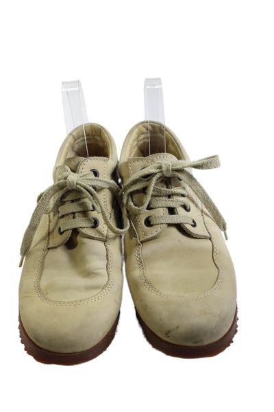 Hogan Women Leather Lace Up Low Top Sneakers Beige Size 6