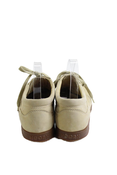 Hogan Women Leather Lace Up Low Top Sneakers Beige Size 6