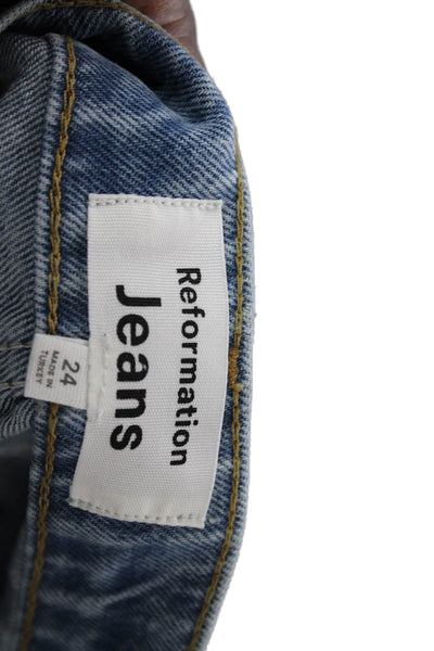 Reformation Womens Cropped High Waist Jeans Blue Button Size 24