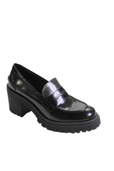 Bruno Ricci For Diane B Womens Leather Block Heels Loafers Shoes Black Size 9