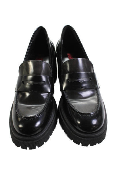 Bruno Ricci For Diane B Womens Leather Block Heels Loafers Shoes Black Size 9