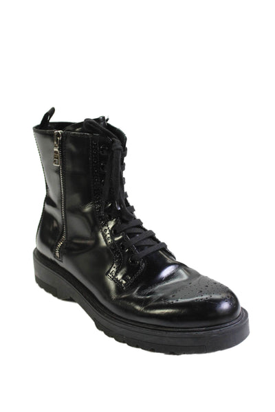 Prada Womens Brogue High Top Combat Boots Shoes Black Size 9