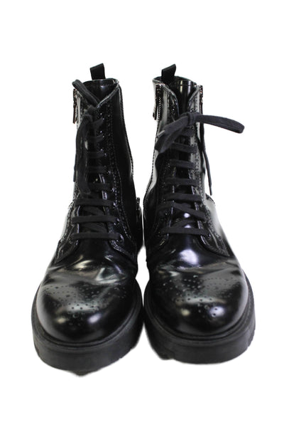 Prada Womens Brogue High Top Combat Boots Shoes Black Size 9