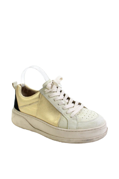 Cotelac Womens Leather Color Block Platform Sneakers Shoes Gold Combo Size 9