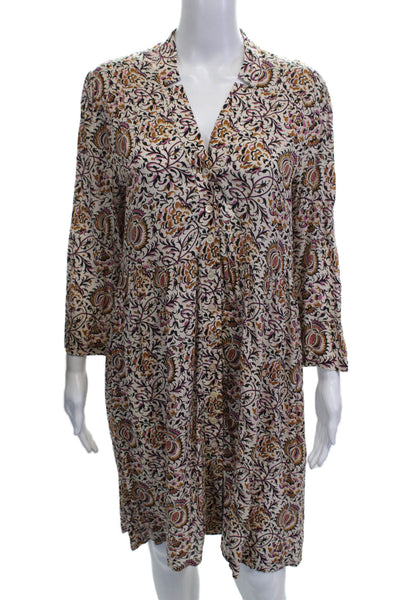 Souleiado Women Shirt Dress Beige Floral Viscose 3/4 Sleeve Size 38