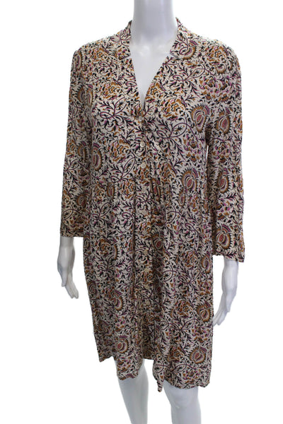 Souleiado Women Shirt Dress Beige Floral Viscose 3/4 Sleeve Size 38