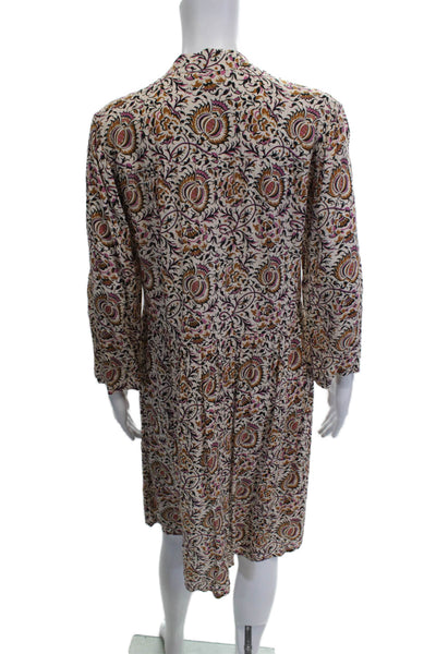 Souleiado Women Shirt Dress Beige Floral Viscose 3/4 Sleeve Size 38