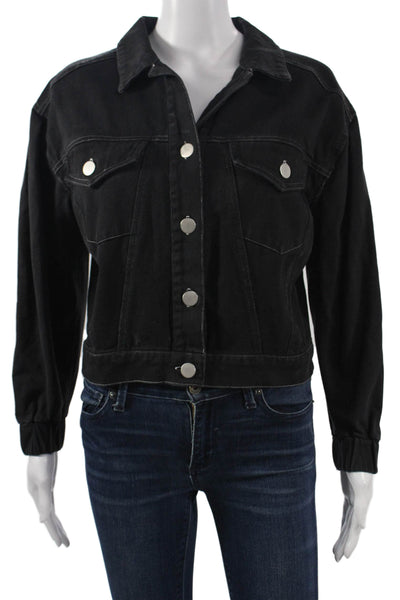 525 Womens Basic Jacket Black 100% Cotton Long Sleeve Button Size XS